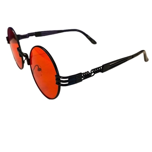 Black & red round shape gothic steam punk sunglasses + black leather pouch - Picture 3 of 15